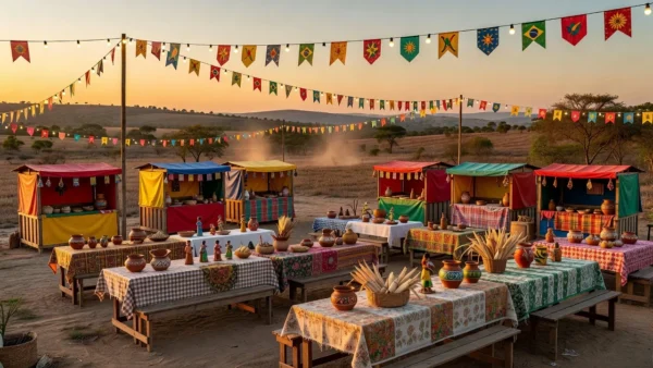Festa da Associação Canário em Lavador Canário com barracas e decorações