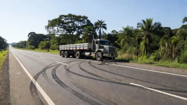 Acidente na BR-364 em Ariquemes com caminhão e bicicleta na estrada