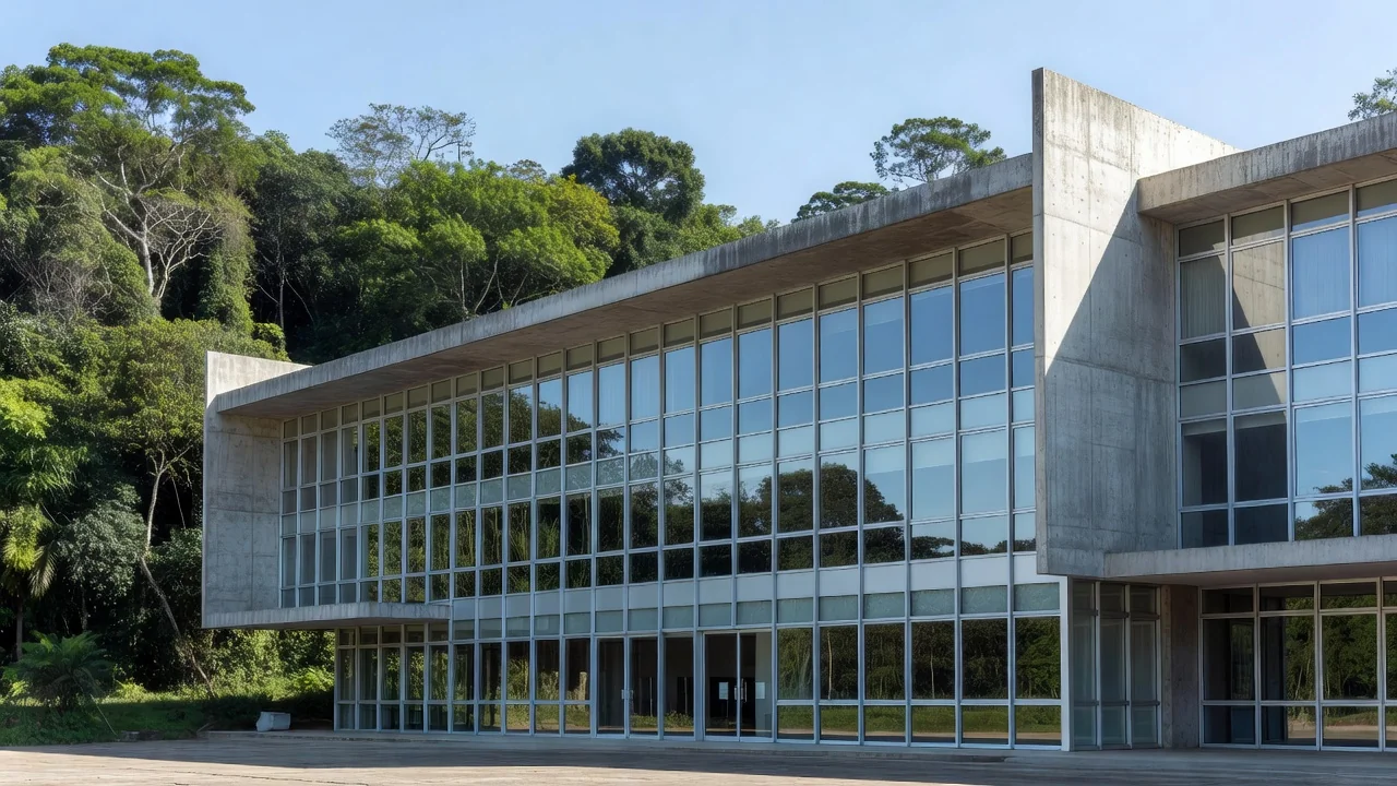 Fachada de tribunal eleitoral em Rondônia com vegetação amazônica ao fundo