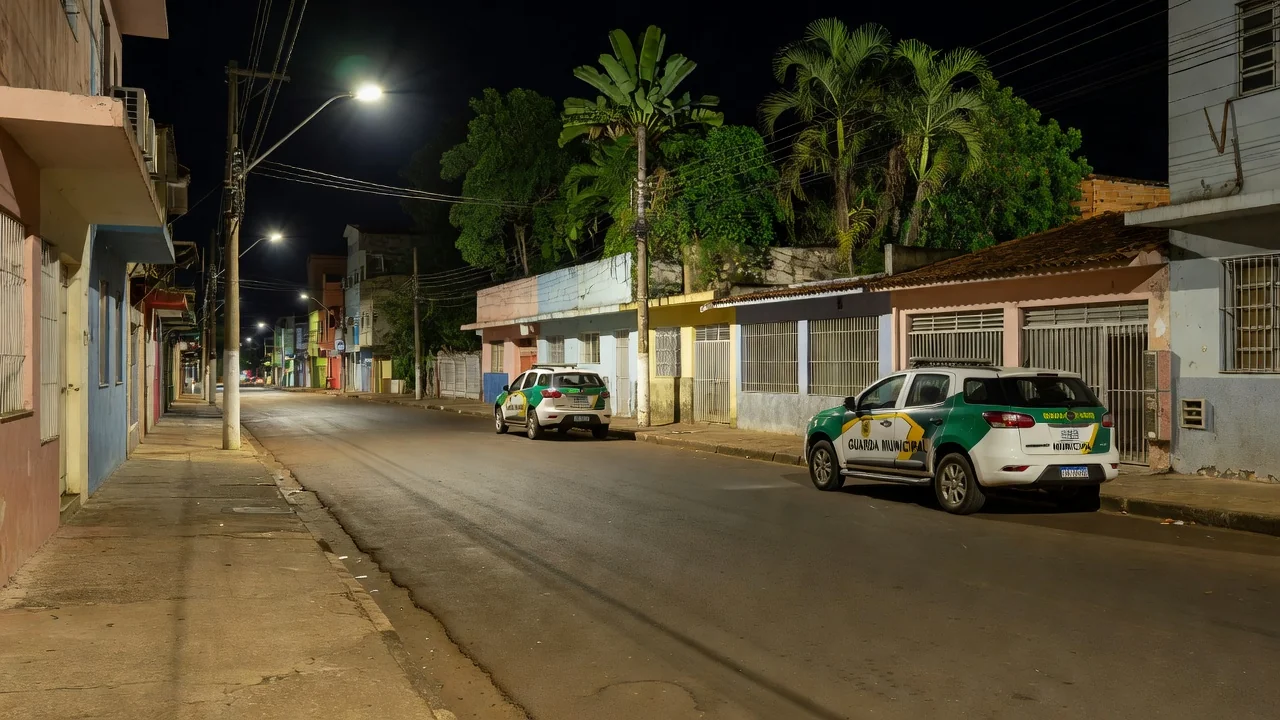 Viaturas da Guarda Municipal em patrulhamento noturno no centro de Porto Velho