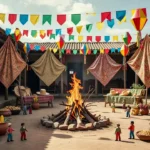Decoração de arraial junino no Centro de Convivência do Idoso em Vilhena