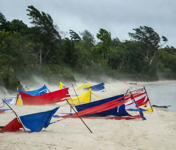 Barracas derrubadas por vendaval no Festival de Praia de Pimenteiras do Oeste