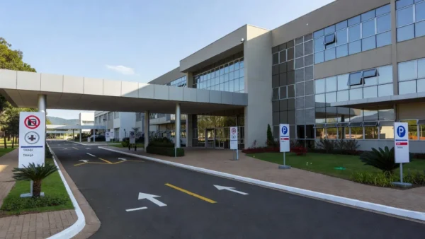 Fachada de hospital de urgência e emergência no Brasil