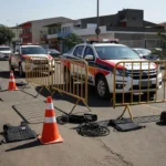 Operação policial Fecha Boca em Vilhena, Rondônia, com viaturas da polícia.