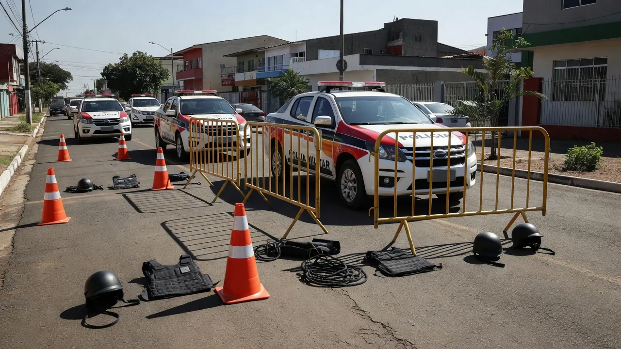 Operação policial Fecha Boca em Vilhena, Rondônia, com viaturas da polícia.
