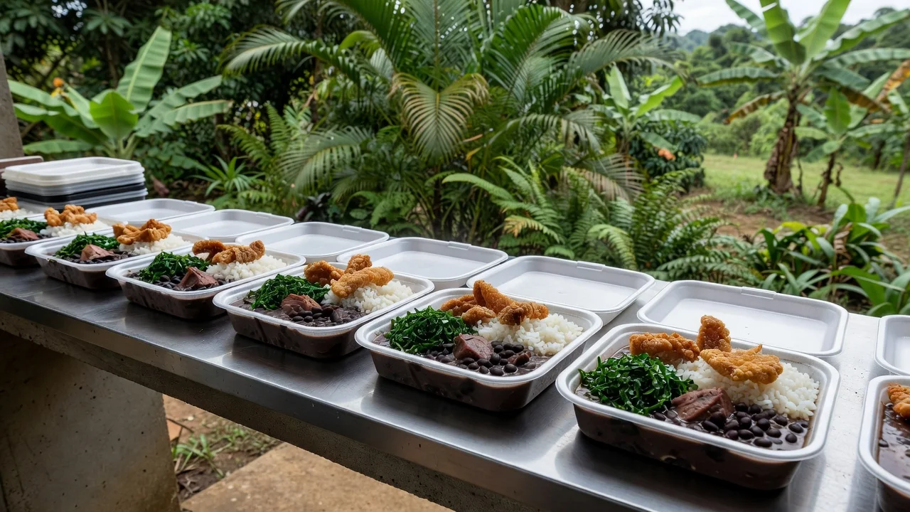 Marmitas com feijoada vendidas no 5º BEC em Vilhena, Rondônia