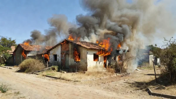 Casa em chamas no bairro Maria Moura durante incêndio