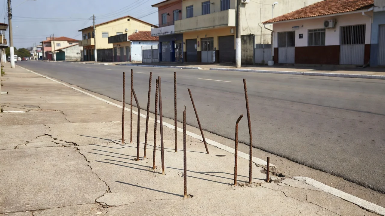 Hastes de ferro expostas na Avenida Melvin Jones em Vilhena