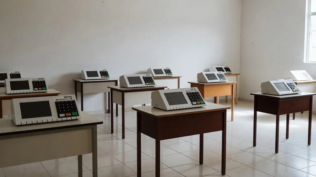 Seção eleitoral com urna eletrônica no Cone Sul durante votação