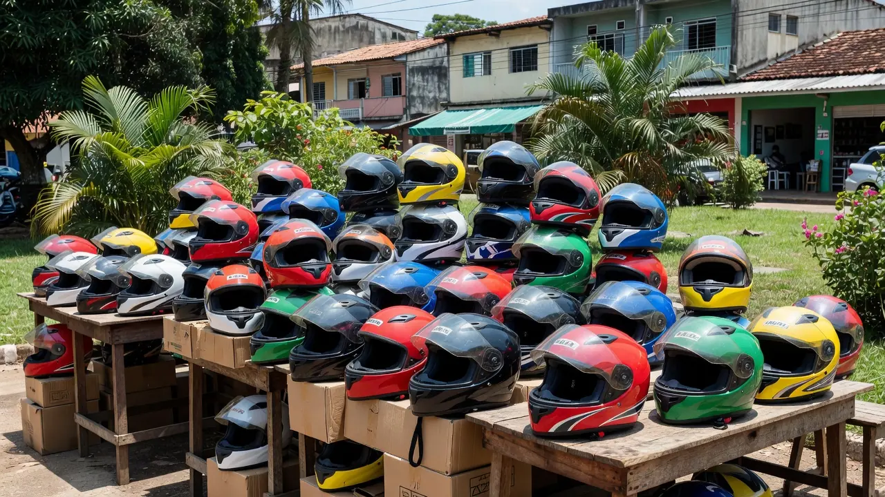 Capacetes distribuídos pela Prefeitura de Porto Velho para motociclistas