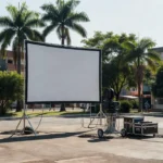 Estrutura para sessões gratuitas de curtas em praça de Vilhena, Rondônia.