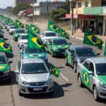 Carreata com veículos nas ruas de Vilhena, Rondônia, durante o dia