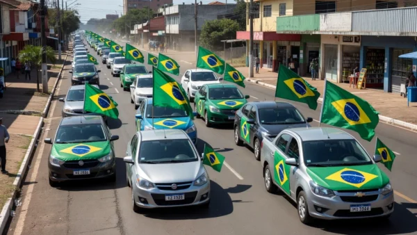 Carreata com veículos nas ruas de Vilhena, Rondônia, durante o dia