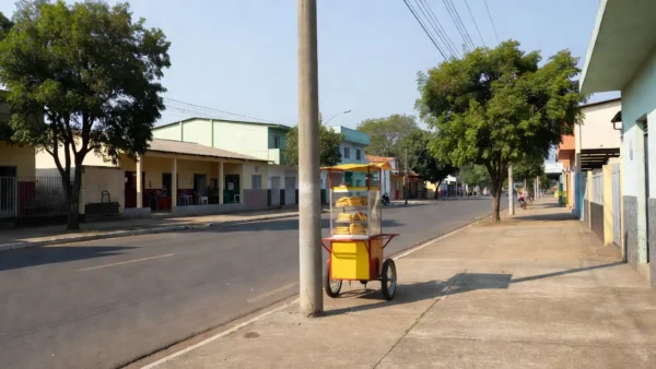 Poste danificado em rua de Vilhena após colisão com carrinho de churros