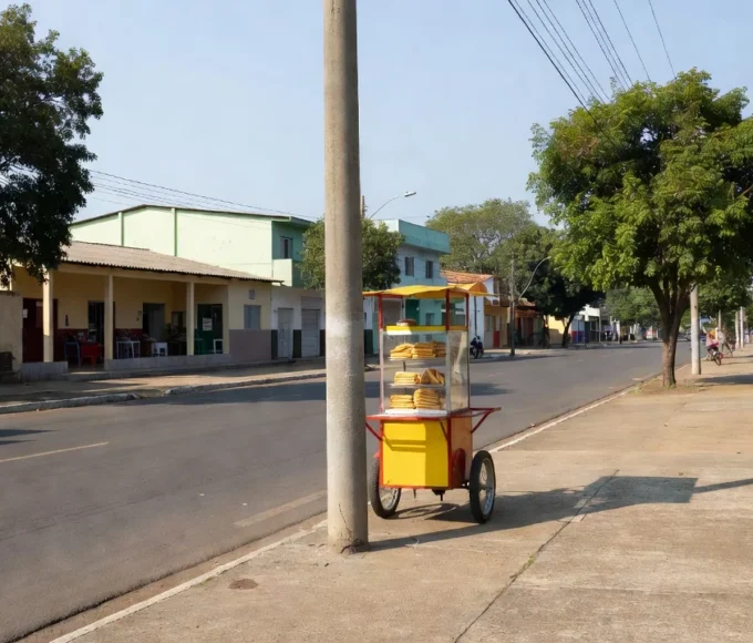 Poste danificado em rua de Vilhena após colisão com carrinho de churros