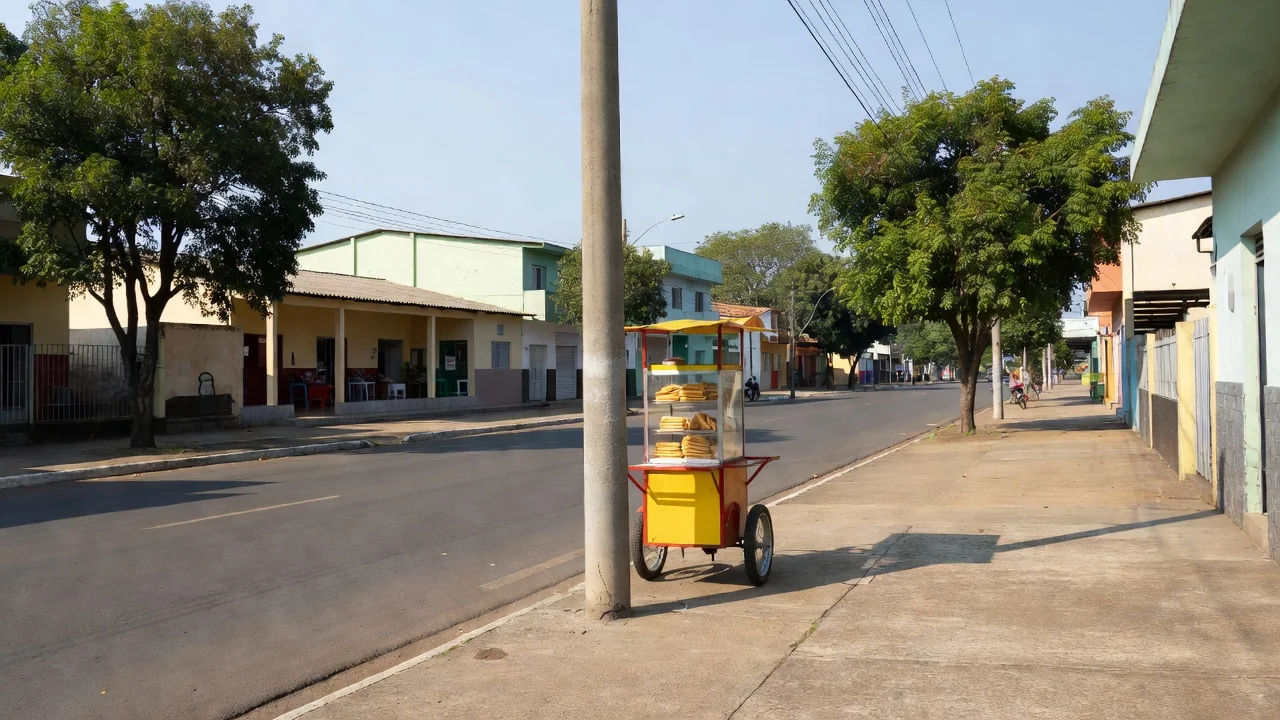 Poste danificado em rua de Vilhena após colisão com carrinho de churros