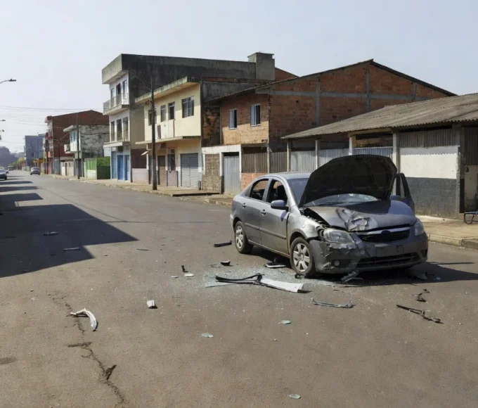 Carro acidentado em rua do centro de Vilhena, Rondônia