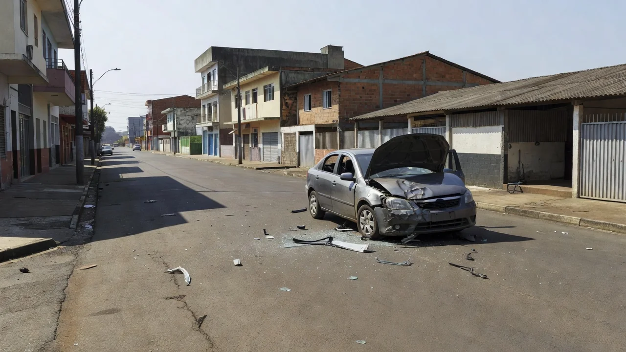 Carro acidentado em rua do centro de Vilhena, Rondônia