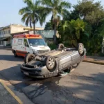 Carro capotado com atendimento do SAMU na zona sul de Porto Velho