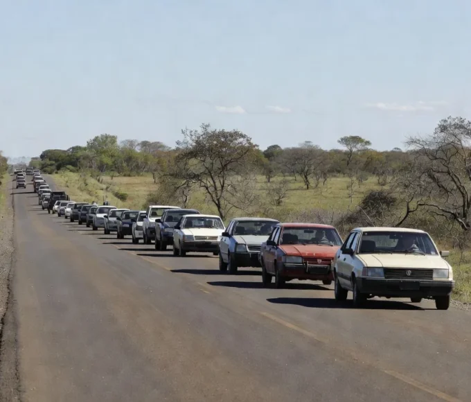 Carreata com veículos em estrada de Vilhena, Rondônia