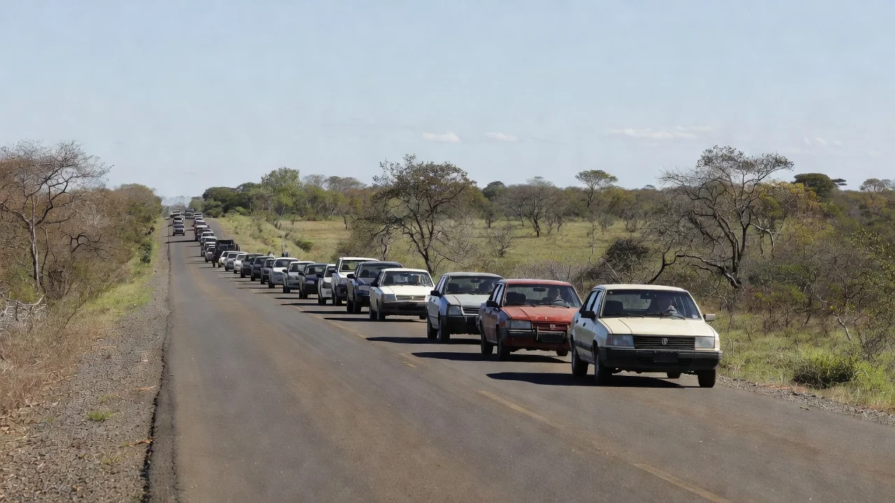 Carreata com veículos em estrada de Vilhena, Rondônia